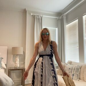 Anthropologie Blue and White Geometric Dress